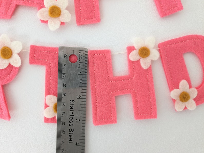 Daisy Happy Birthday Banner Made With Felt Flowers and Pink Etsy