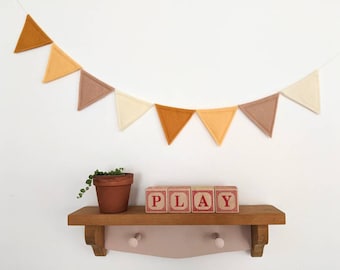 Felt flag bunting banner garland,  EARTH TONES fall decor, boho wall decor for nursery, playroom or children's room, mustard, brown, yellow