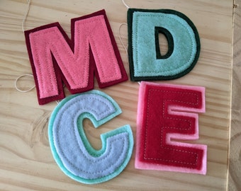 Felt letter ornament, stocking tag, custom Christmas gift, custom ornament, initial ornament