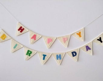 Happy birthday bunting, rainbow birthday decoration made with felt, birthday banner