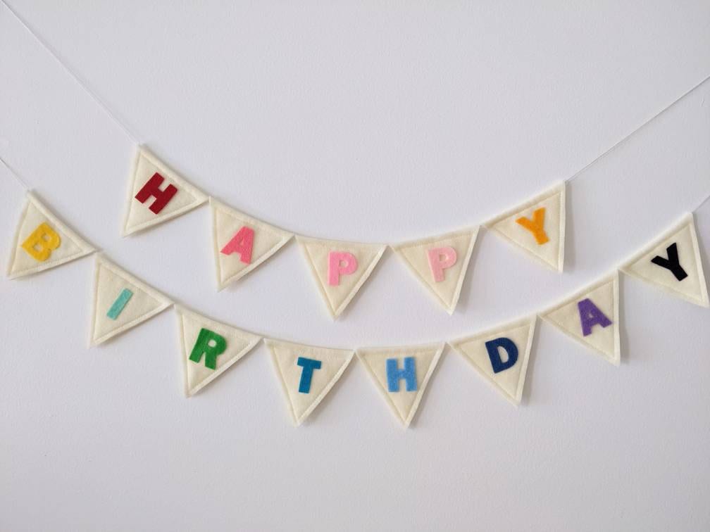 Happy birthday bunting, small rainbow birthday decoration made with felt, birthday banner