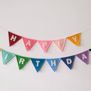 Happy birthday bunting, rainbow birthday decoration made with felt, birthday banner