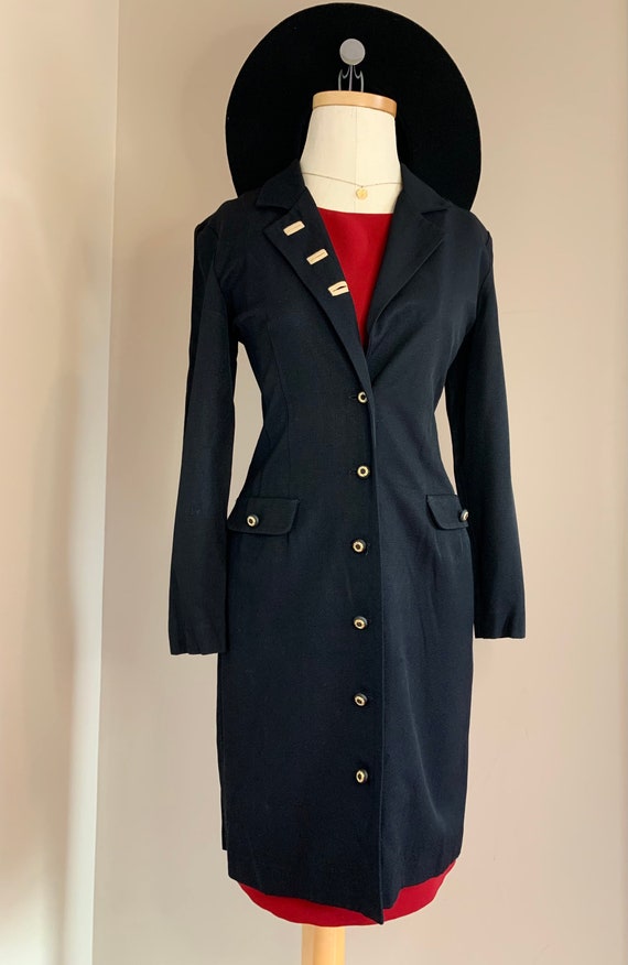 Black Woven Button Down Coat Dress/Overpiece - image 7