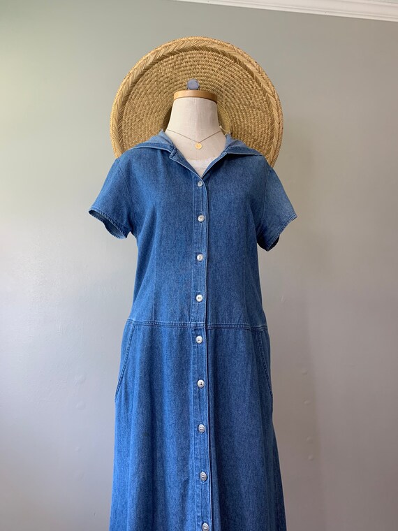 Denim Button Down Hooded Market Dress - image 3