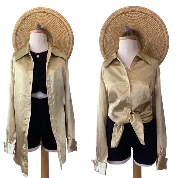 Champagne/Metallic Oversized Button Down - image 1