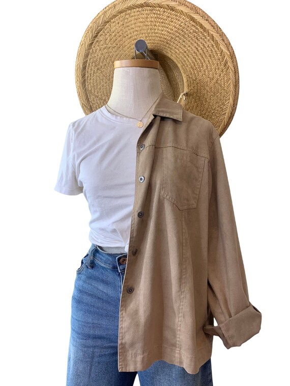 Walnut Woven Poly Oversized Button Down - image 6