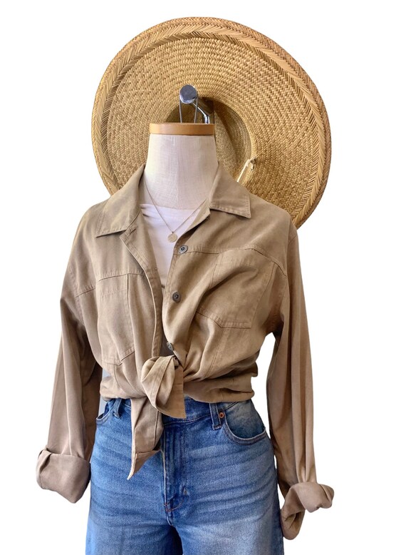 Walnut Woven Poly Oversized Button Down - image 4