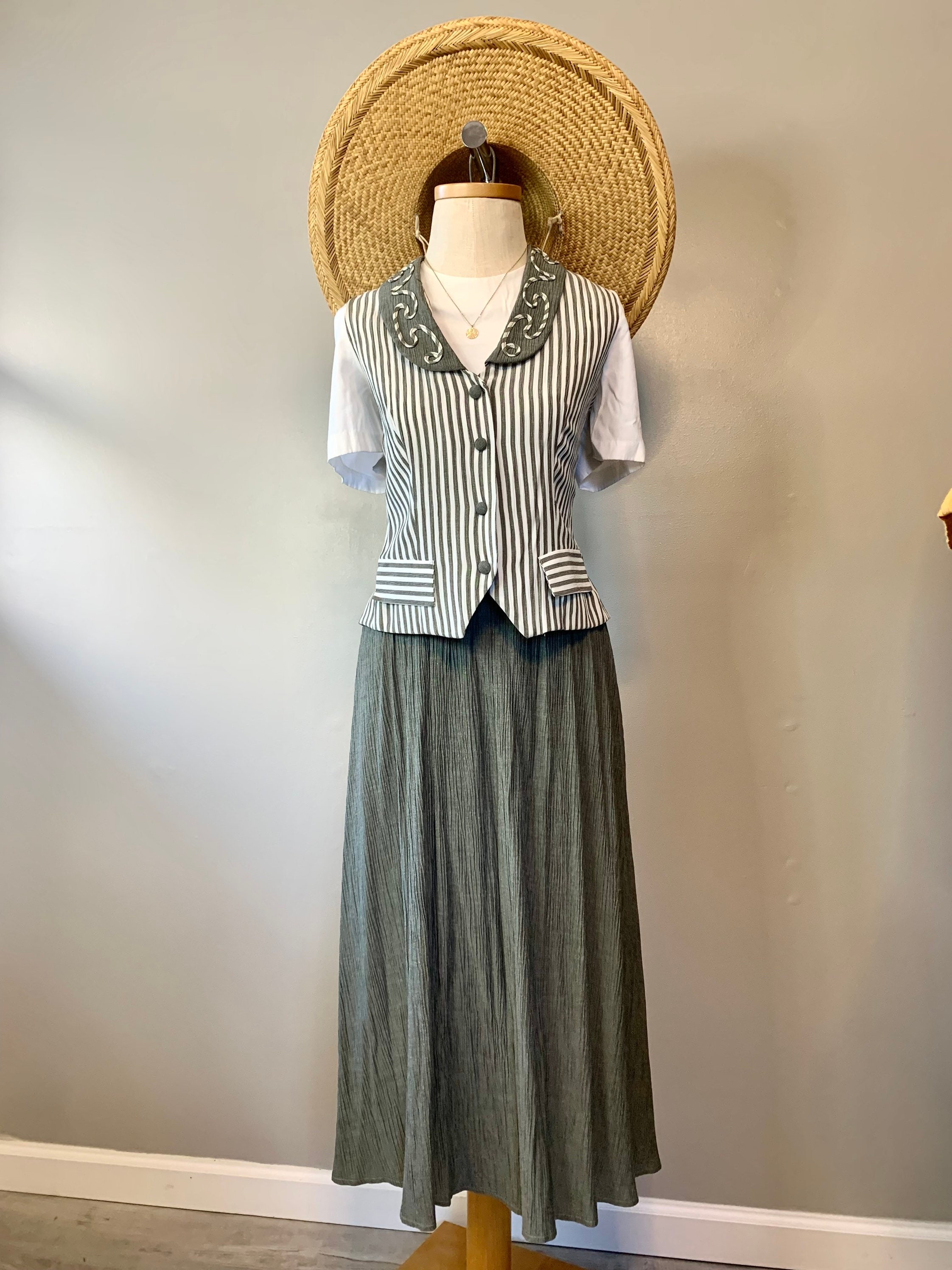 Sage Woven Poly Victorian Dress
