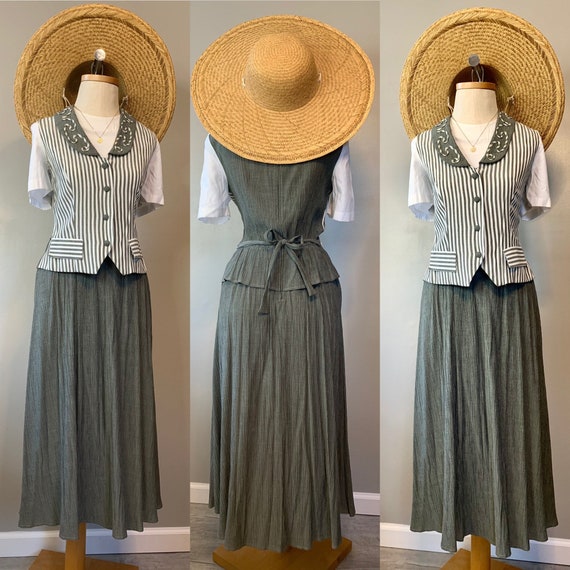 Sage Woven Poly Victorian Dress - image 1