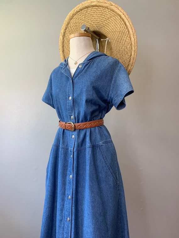 Denim Button Down Hooded Market Dress - image 6