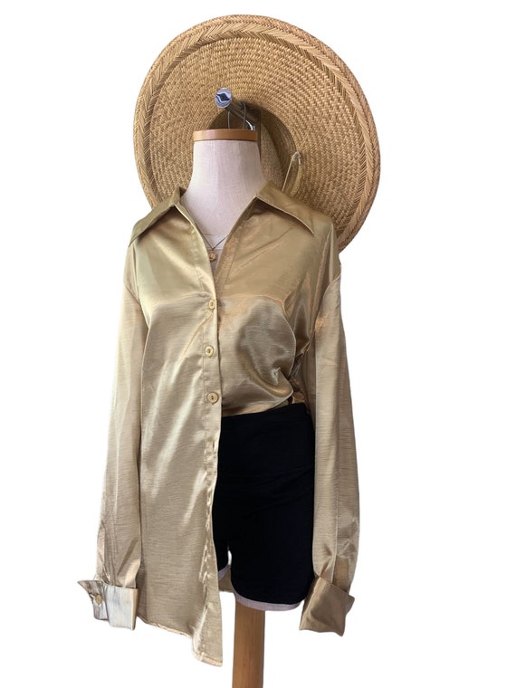 Champagne/Metallic Oversized Button Down - image 5