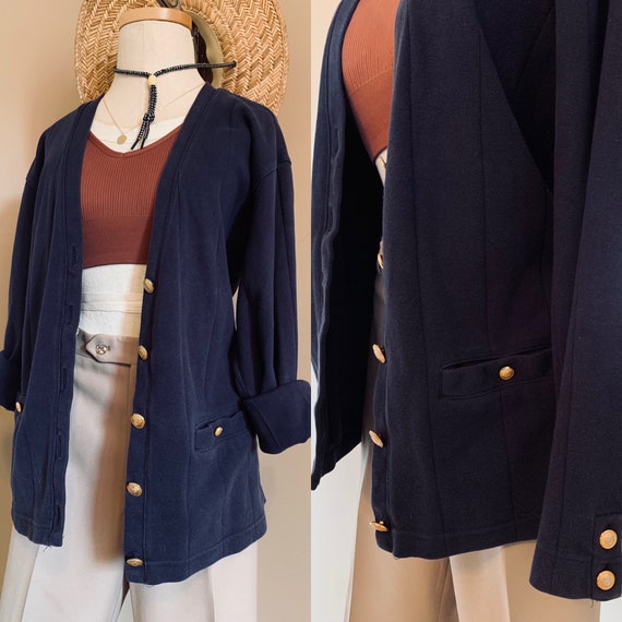Oversized Nautical Cardigan w/ Gold accent Button