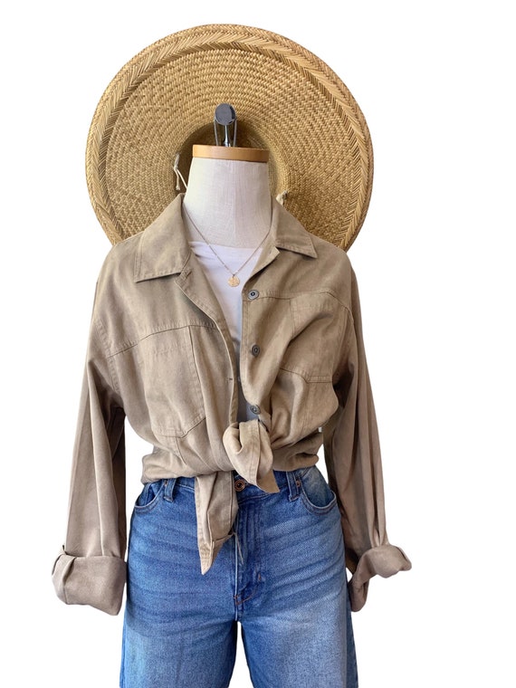 Walnut Woven Poly Oversized Button Down - image 5