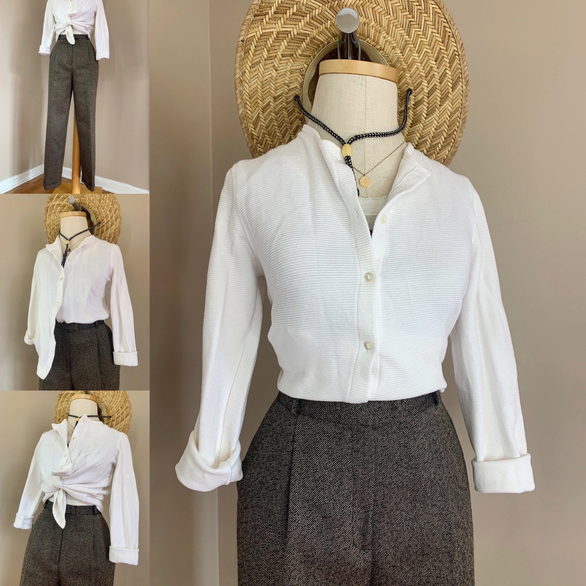 white button down under sweater