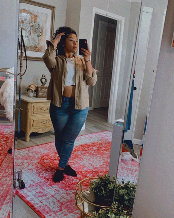 Walnut Woven Poly Oversized Button Down - image 8