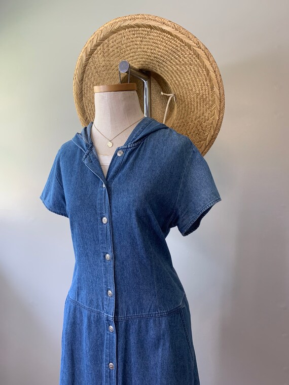 Denim Button Down Hooded Market Dress - image 4