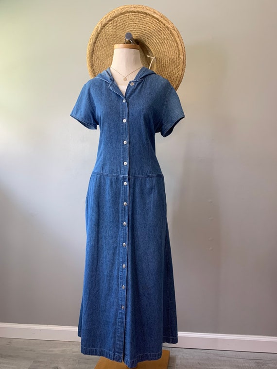 Denim Button Down Hooded Market Dress - image 2