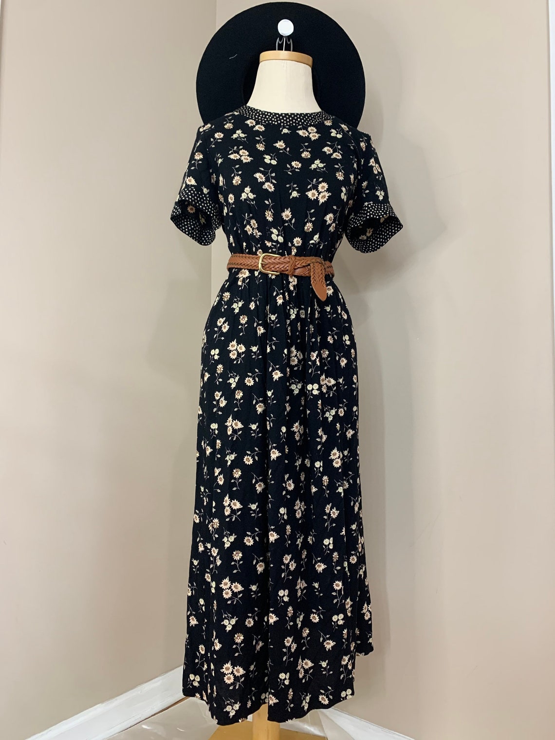 Vintage Long Black Sunflower Dress | Etsy