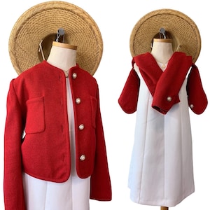 Vintage Red Wool Short Coat W/ Accent Buttons