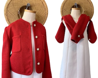 Vintage Red Wool Short Coat W/ Accent Buttons