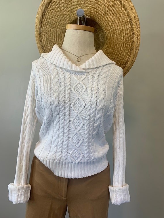 Crisp White CableKnit Luxe Sweater - image 6