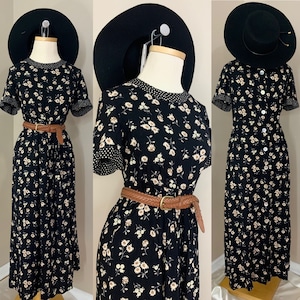 Vintage Long Black Sunflower Dress
