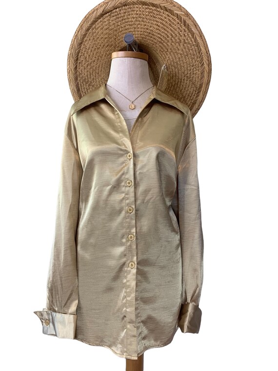 Champagne/Metallic Oversized Button Down - image 3