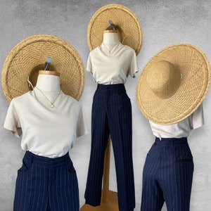 Navy Pin Striped High Rise Woven Trousers