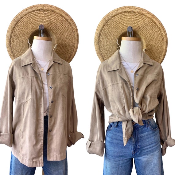 Walnut Woven Poly Oversized Button Down - image 1