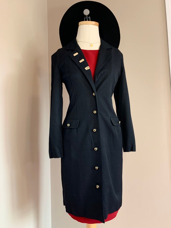 Black Woven Button Down Coat Dress/Overpiece - image 6