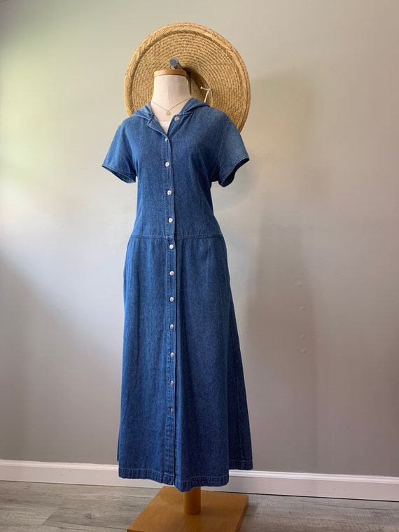 Denim Button Down Hooded Market Dress - image 5