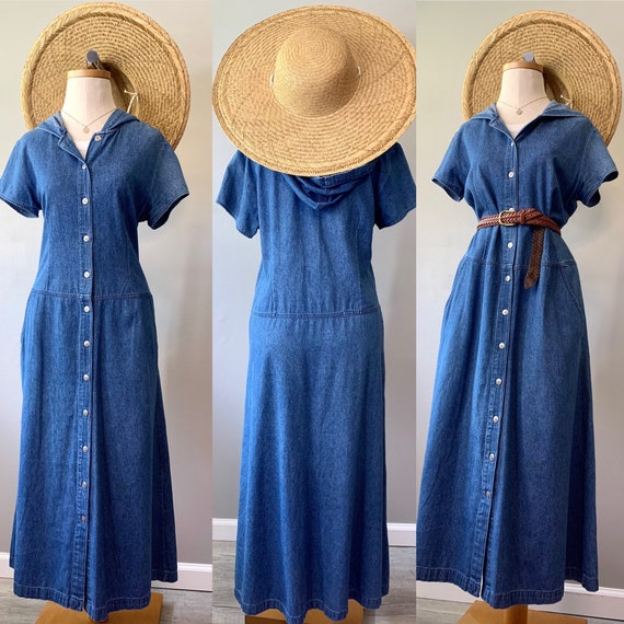 Denim Button Down Hooded Market Dress - image 1