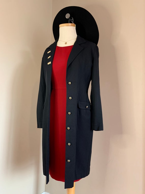 Black Woven Button Down Coat Dress/Overpiece Gem