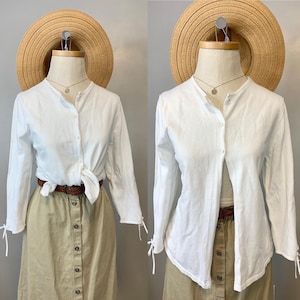 Crisp White Button Down Cotton Cardigan/Sweater