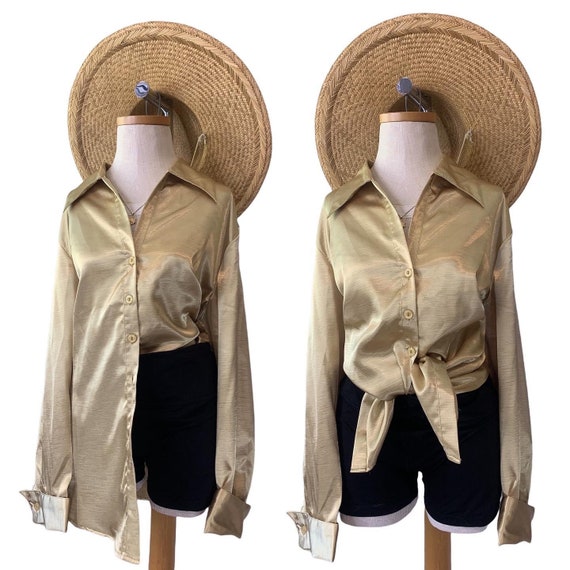 Champagne/Metallic Oversized Button Down - image 2