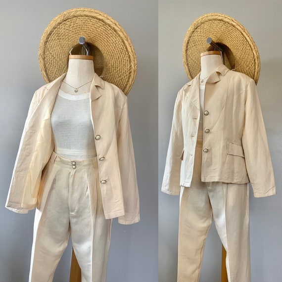 Vintage Ivory Linen Pant Suit - image 1