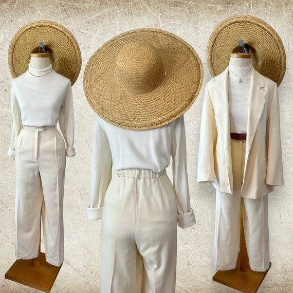 90s Minimalist Pant Suit / High-waist Pleated Pants / Minimalist Blazer /  Women's Wool Suit / 90s Wool Suit Δ Size: S 