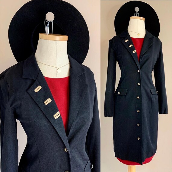 Black Woven Button Down Coat Dress/Overpiece - image 4