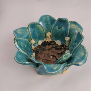 Handmade blue flower candle holders, ceramic rustic style, home accessories, ceramic art, candle holder, gift, free shipping