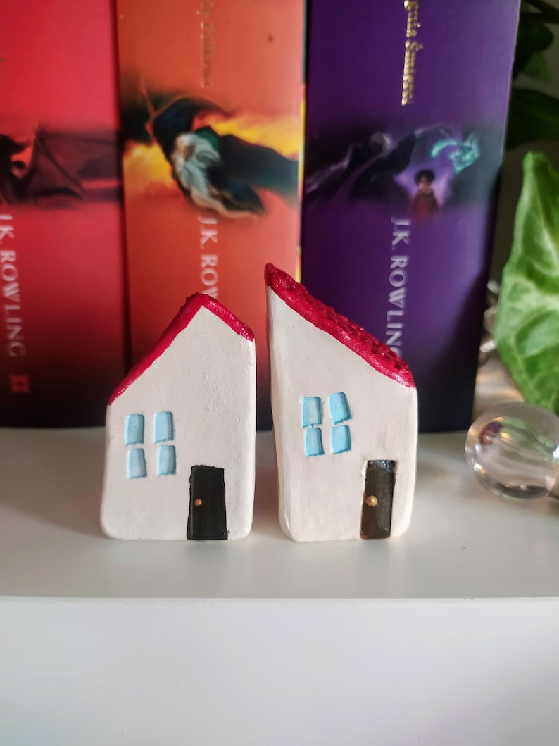 Miniature houses, ceramic tiny little house figurine, hut figure, handmade clay decoration, little village house, mini house, ceramic house image 1