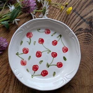 Jewelry dish, ring plate, hand painted cherries craft art, adorable flowers plate, jewelry dish, ring plate, home accessories, cherries