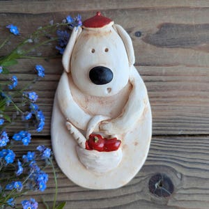 Handmade Ceramic Dog Wall Hanging, Basket Sculpture