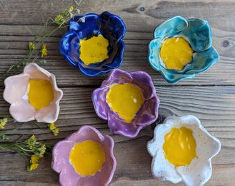Handmade Ceramic Flower Spoon Rest, Colorful Tea Bag Holder, Set of 6