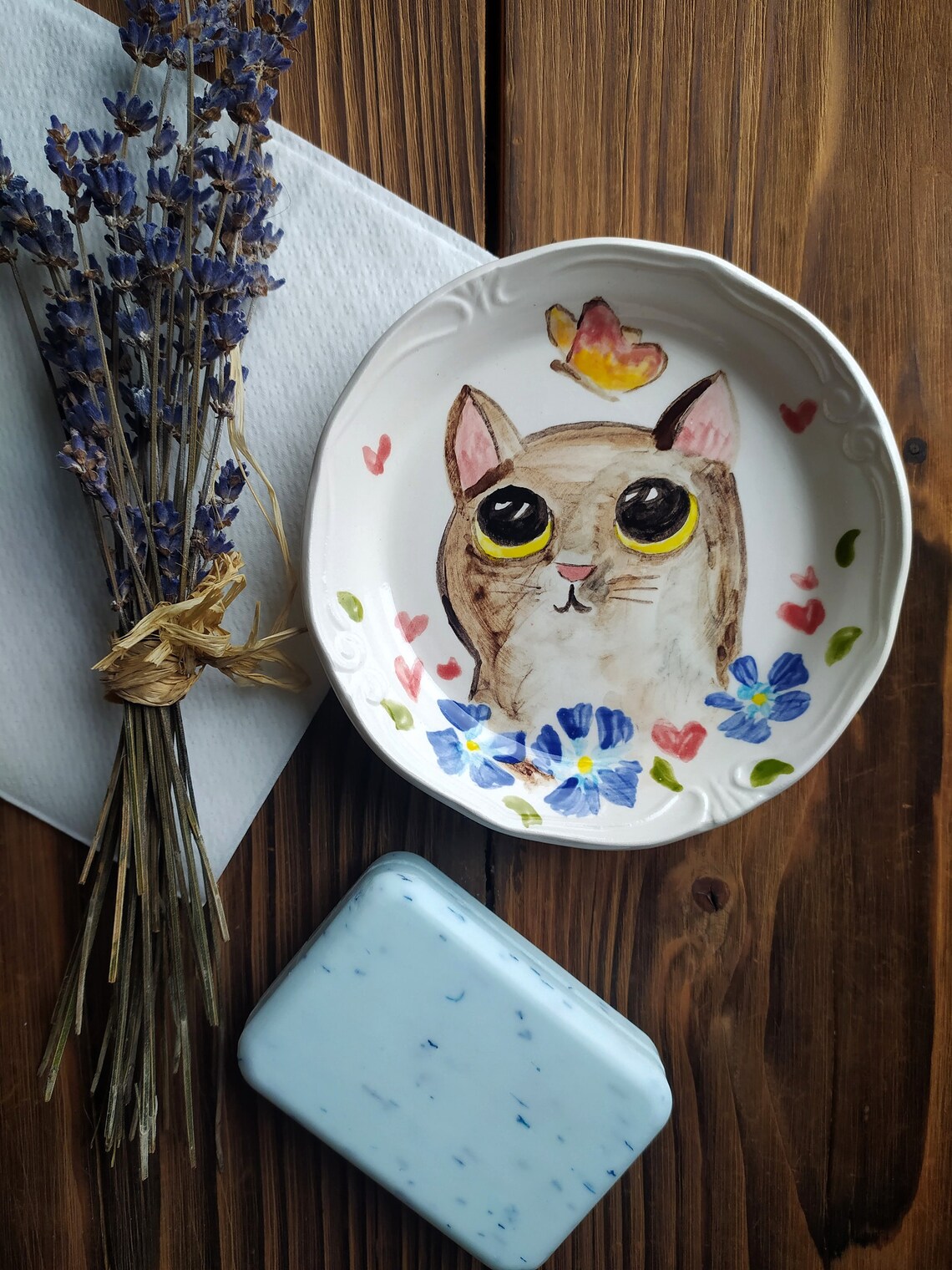 Soap Dish Ceramic Soap Holder Hand Painted Cat Bathroom Etsy