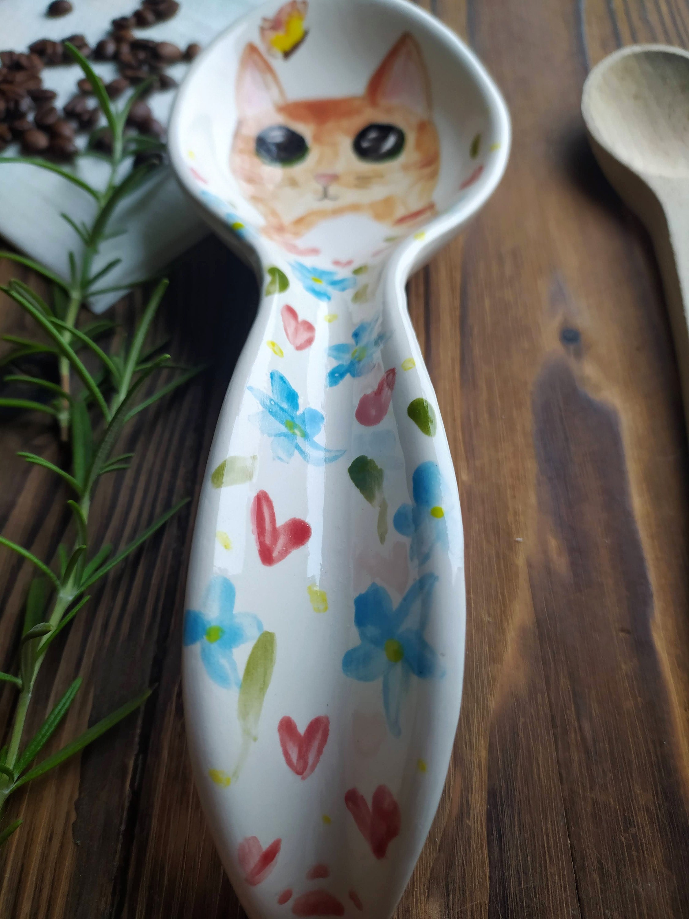 Ceramic spoon rest cat handmade spoon stand flowers spoon Etsy