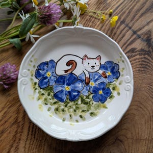 Plato para joyería, plato para anillos, plato para joyería, gato pintado a mano, arte artesanal, plato para gatos adorables, plato para joyería, plato para anillos, accesorios para el hogar,
