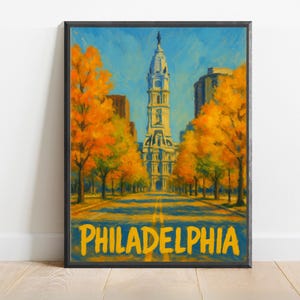 Philadelphia Poster - City Hall Herbstwandkunst, Pennsylvania Herbstlaub, Historisches Wahrzeichen Reisedekor