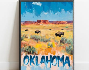 Oklahoma Poster - Abstract Travel Art Print, Modern Wall Decor, Bold & Textured Brushstrokes