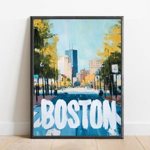 Boston Poster - Abstract Travel Art Print, Modern Wall Decor, Bold & Textured Brushstrokes
