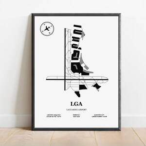 LGA, aéroport de LaGuardia - Carte de conception de l'aéroport, affiche d'aviation